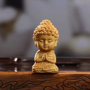 黄杨木雕中式莲花底座宝宝手把件q版释迦牟尼佛神像摆件家居饰品