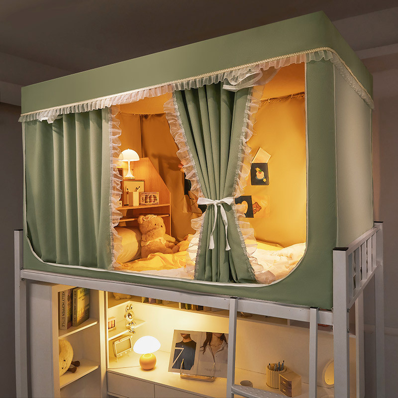 法式强遮光加厚床帘大学生宿舍上下铺通用蚊帐一体式寝室全包床幔