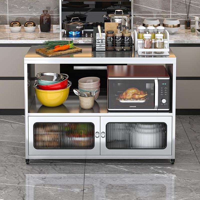 热销w~304不锈钢置物架家用收纳切菜台厨房储物柜微波炉烤箱碗柜