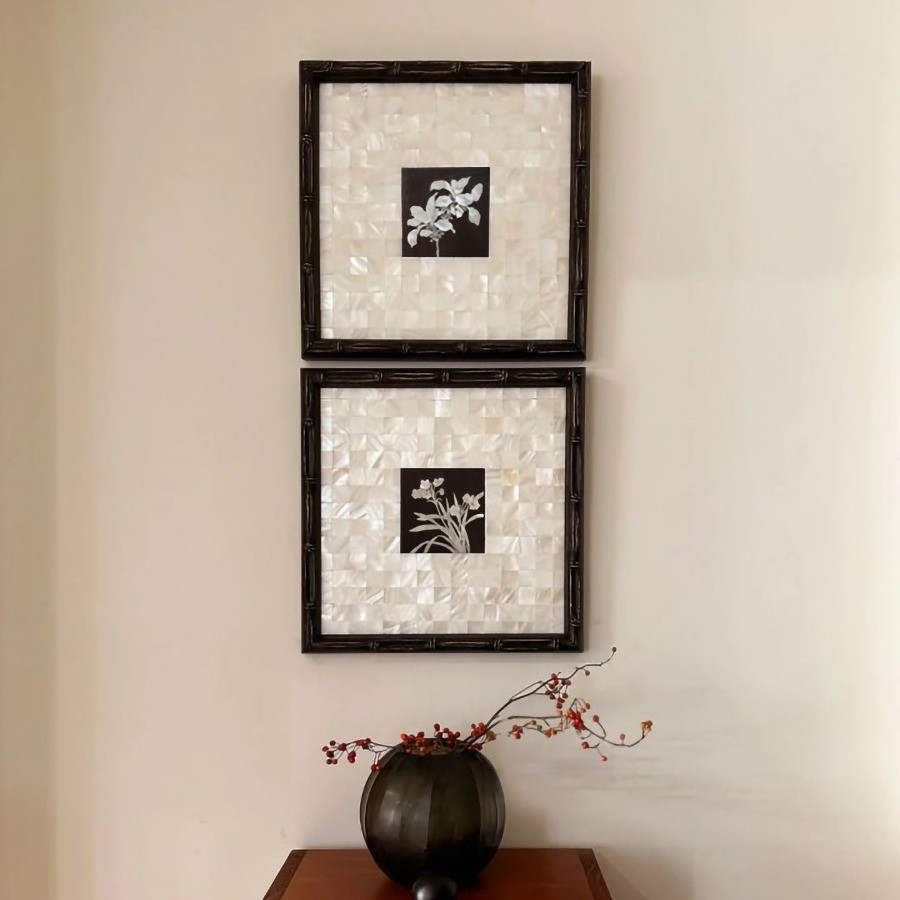 法式中古风立体装饰画高级感法式黑色框贝壳感鳞片壁画高档室内画图片