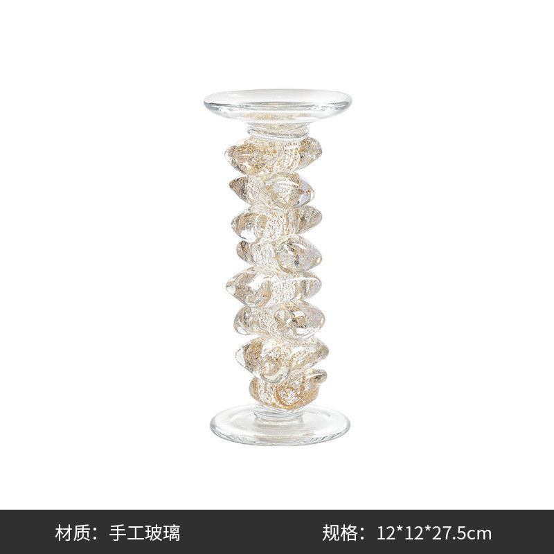 时尚轻奢家居手工玻璃金箔烛台现代样板间别墅餐桌高级感装饰摆件