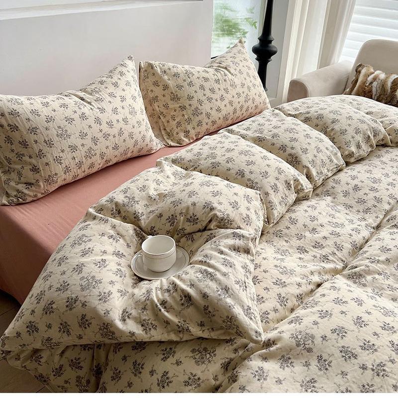 小碎花全棉双层纱床上四件套软糯糯纯棉被套床单三件套亲肤床笠款