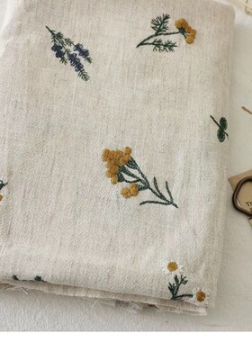 棉麻绣花布料薰衣草手工布料服装面料田园风格2色