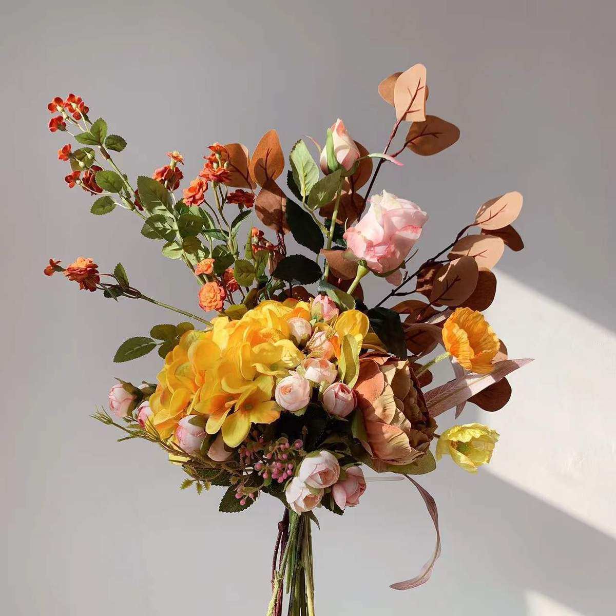 m196黄咖系手札花束仿真花绢花假花批发欧式创意花束