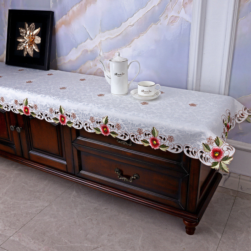简欧北欧欧式茶几电视柜镂空桌旗餐垫刺绣鞋柜巾盖布长条桌布