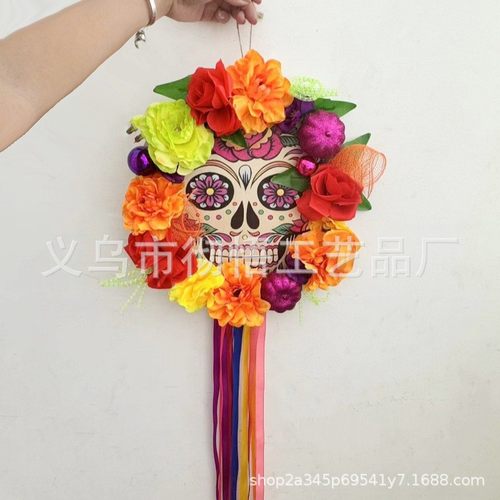 万圣亡灵节印度花环农舍橱窗庭院装饰背景墙花园壁挂万寿菊