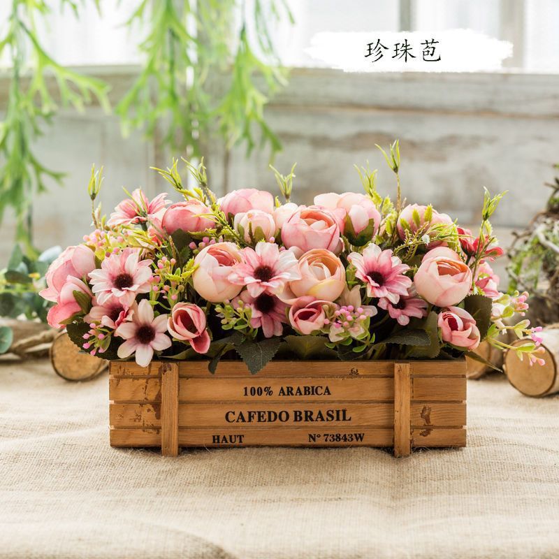 【买花送花盆】仿真花美式栅栏田园清新塑料花客厅假花干花餐厅