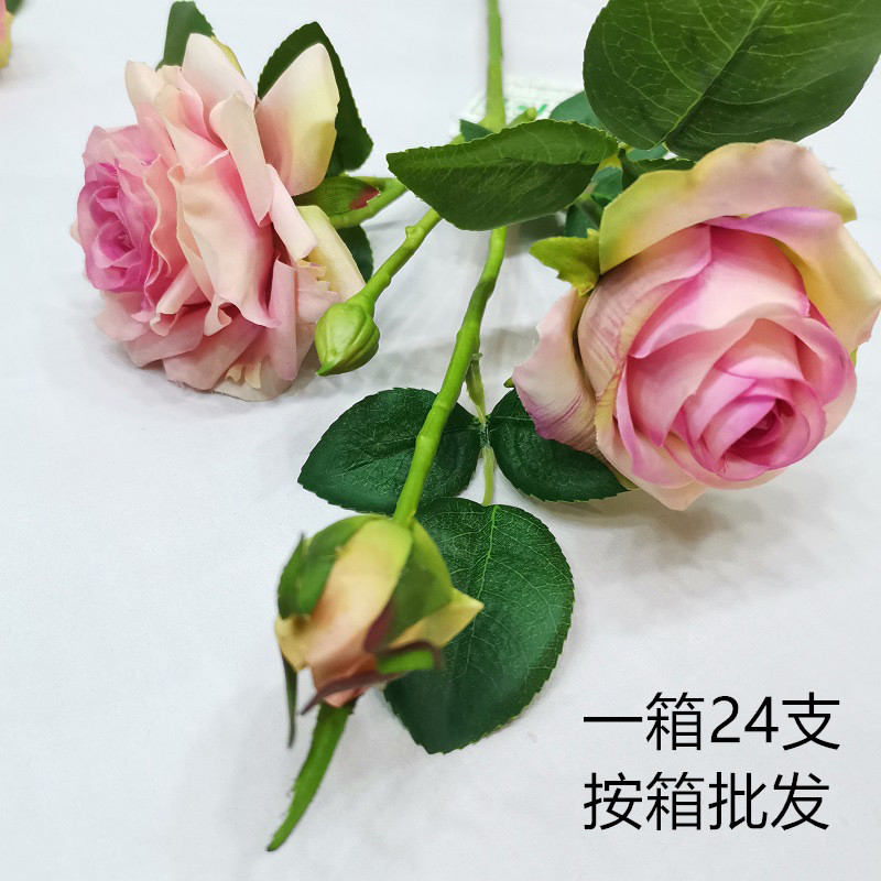 多层湿感仿真花3头批发卷边玫瑰花轻奢高级感婚庆家居摄影装饰花
