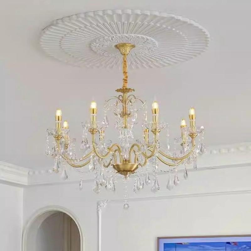 热销复古法式客厅餐厅卧室水晶吊灯轻奢浪漫全铜儿童公主房女儿房