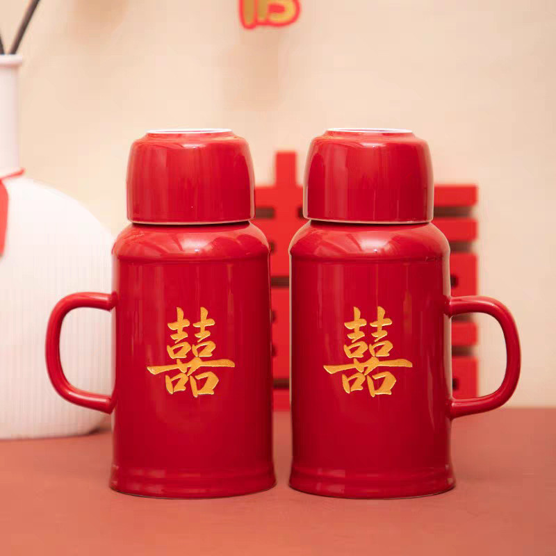 结婚保温壶复古一对陪嫁水壶红色喜庆热水瓶暖水壶婚庆焖茶保温壶
