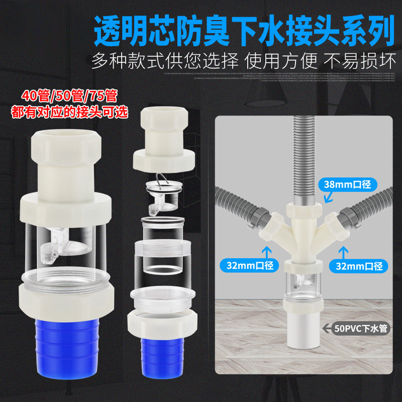 洗衣机下水三通地漏接头排水管Y型三头通二合一配件防溢水50