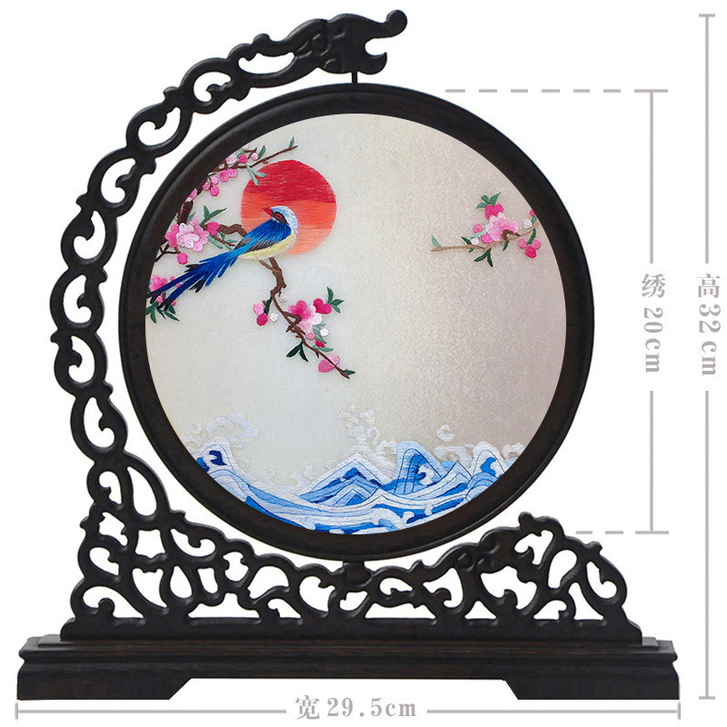 广绣粤绣纯手工刺绣双面绣小屏风摆件木棉花屏台广州特色工艺品