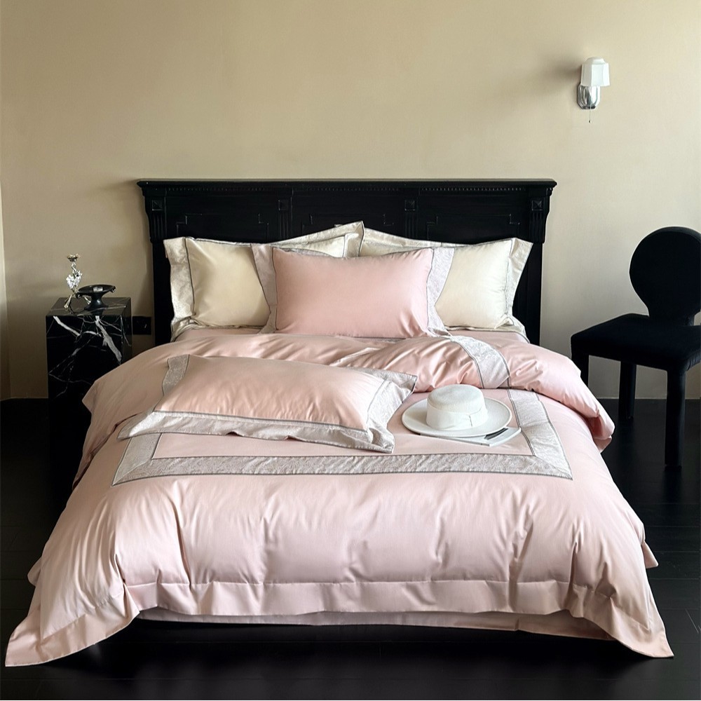 东方意韵100拼接长绒棉四件套高密锦缎提花支被套高端样板间床品