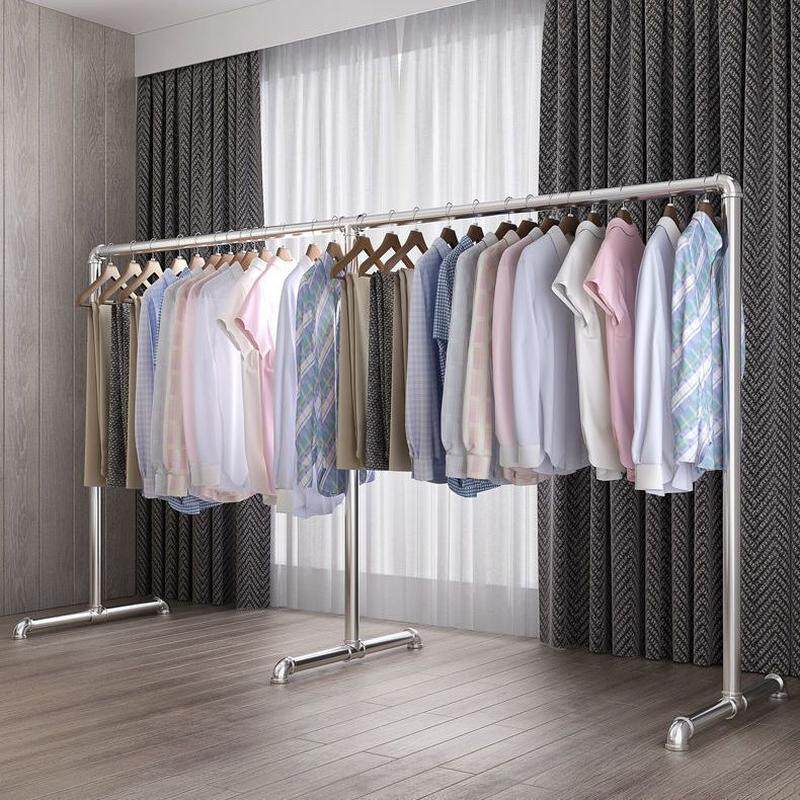 镀锌钢管晾衣架地摊双层落地架单杆晒衣架室内阳台稳固上下挂衣架