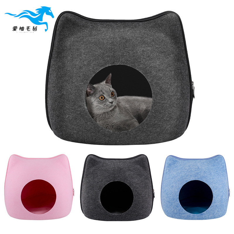 厂家批发猫窝毛毡四季新款简约半封闭猫窝宠物无纺布毛毡猫窝