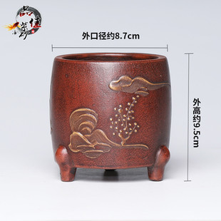 批发绿萝复古紫砂圆柱盆景盆悬崖花盆宜兴多肉简约陶瓷室内紫砂盆