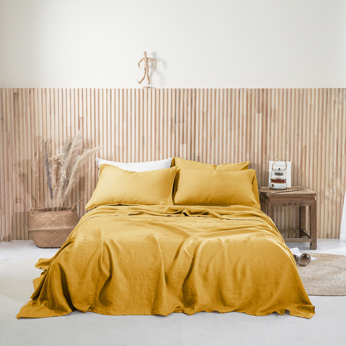 色织纯色亚麻面料14支水洗280cm亚麻布料家纺床品沙发窗帘蓝布