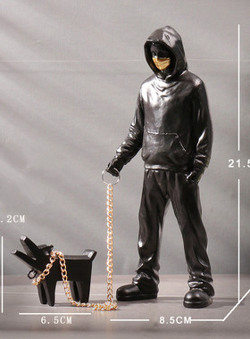 现货树脂网红模特牵装饰班克西孤勇者摆件狗橱窗客厅家居摆件