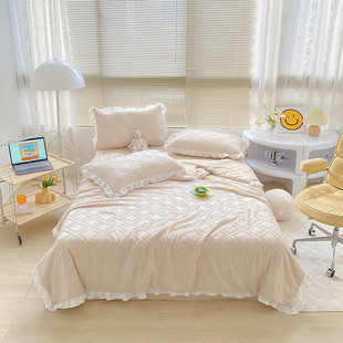 水洗棉工艺款夏被空调薄被夏凉被子盖毯子被褥单旅行垫子条纹绗缝