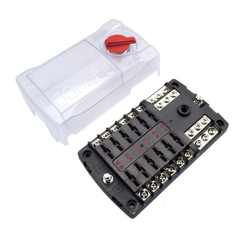热销12路正负极汽车保险丝盒防尘盖带带灯保险盒12way旋转开关保