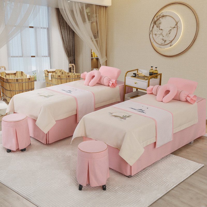 美容床罩四件套高档床套美容院专用床套洗头床罩按摩理疗棉麻批发