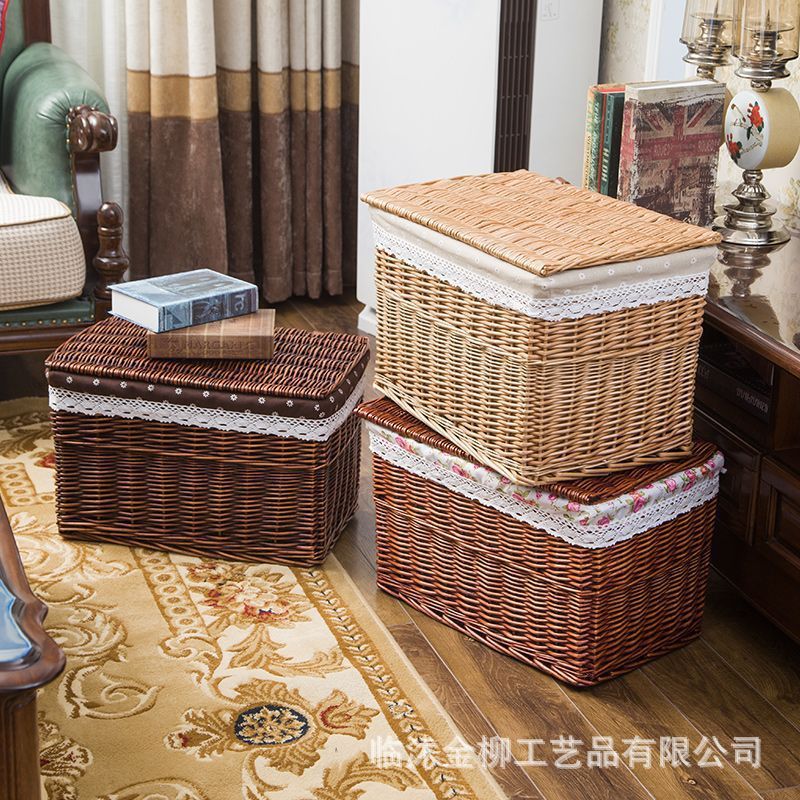 收纳箱大号有盖藤编整理箱收纳篮抽屉储物盒柳编收纳筐手工编织