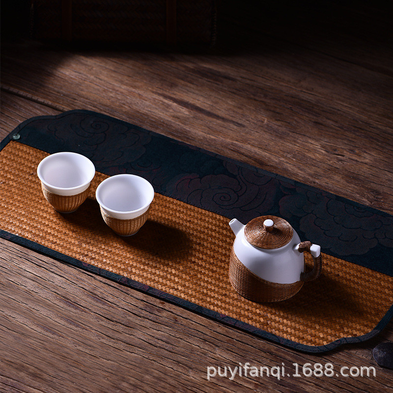 创意竹席香云纱茶杯垫布艺茶席干泡垫简约杯托隔热垫壶垫现货新品