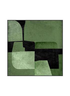 现代轻奢客厅玄关装饰画绿色复古风挂画壁走廊过道方型沙发背景墙