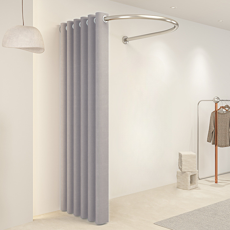 服装店试衣间门帘更衣室U型杆隔断遮挡布墙角弧形商用换衣挂帘子