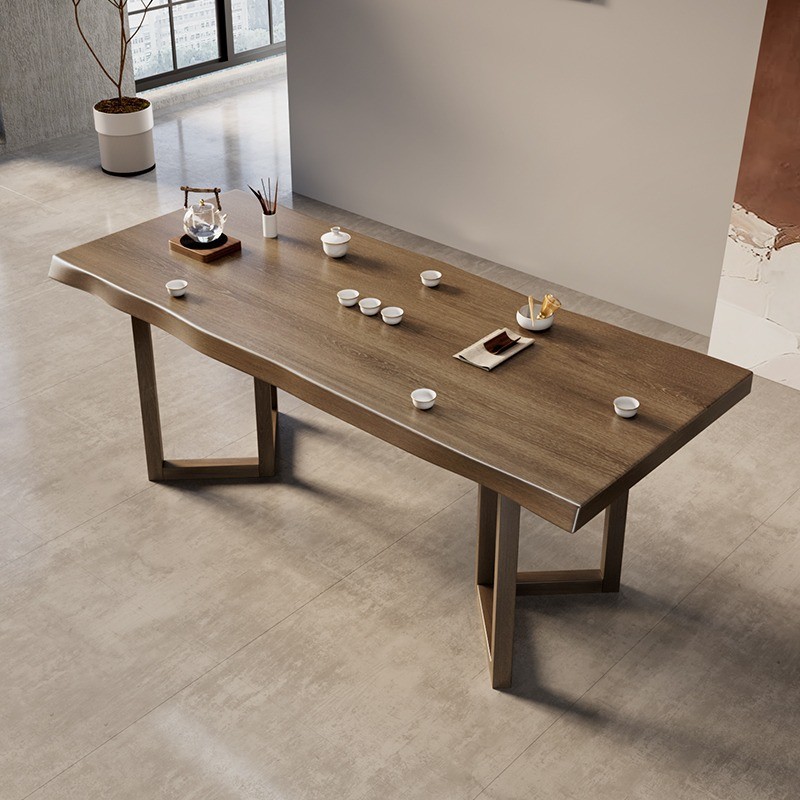 严办公室新中式大板实木茶桌椅组合茶台选实木茶桌全套阳台茶几