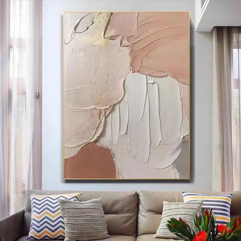 纯手绘清新奶油风立体肌理色块抽象装饰画客厅玄关挂画暖色调油画图片