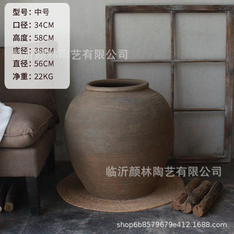 大翁瓶粗陶花瓶缸陶缸景观花盆土缸民俗陶瓶仿古土色陶罐旧缸老缸