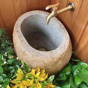 天然鹅卵石拖把池田家用水池墩拖布池庭院拖布槽户外花园艺术石头