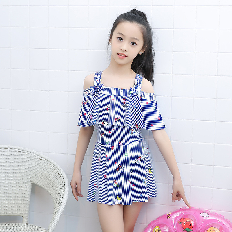 儿童泳衣女童连体吊带裙式中小童女孩平角可爱公主游泳衣厂家批发