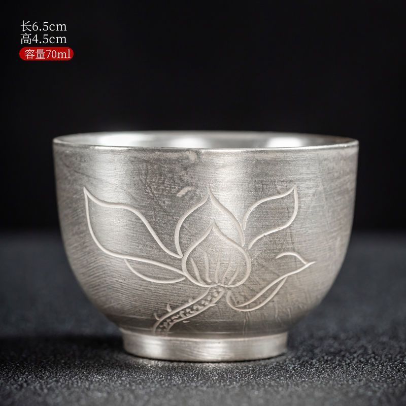 银杯茶杯手工浮雕鎏包银家用礼品茗杯功夫单杯防烫养生茶器银茶盏