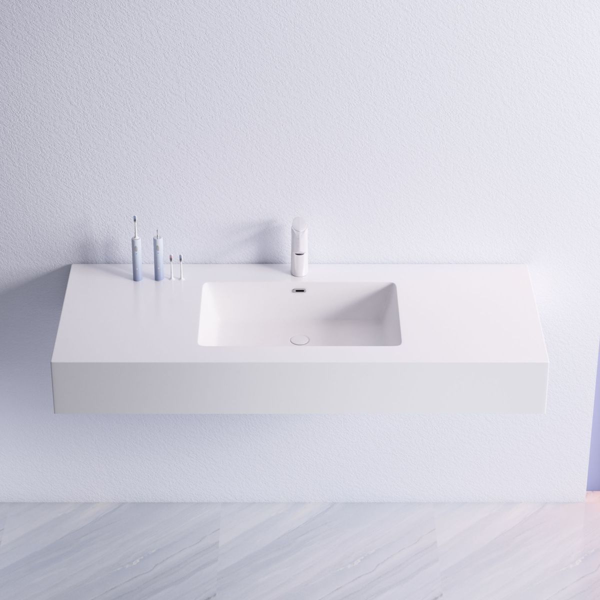 chda双层岩板无缝一体陶瓷盆浴室柜组合一体盆挂墙式智能镜洗手台