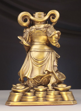 杨铜记虎财神骑虎铜像家用赵公明神像店铺黄铜供奉武财神摆件