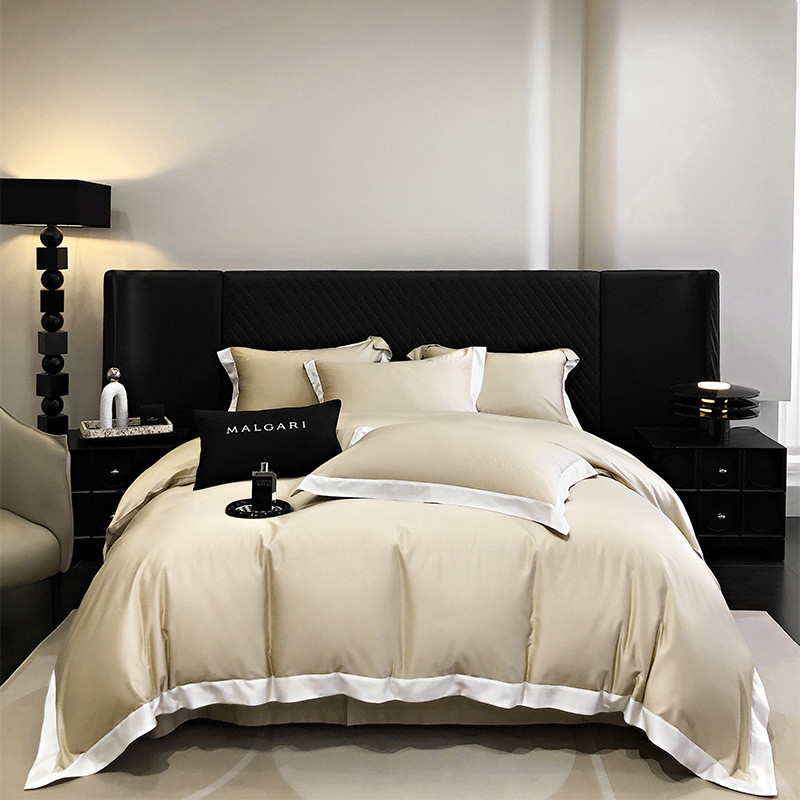 高档轻奢80支兰精天丝四件套冰丝纯色床单被套可水洗裸睡高级感夏