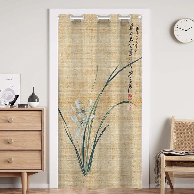 中国风禅意门帘挡风隔热书房卧室卫生间全遮挡布帘子家用免打孔
