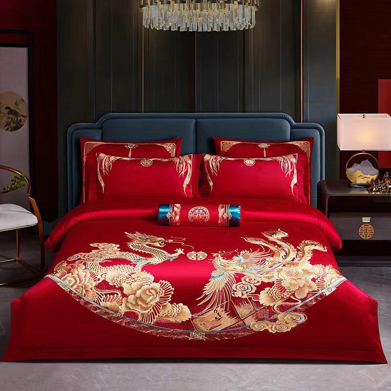 高档品床单婚庆四件套婚嫁新婚床中式刺绣大红喜庆结婚床盖十件套,床上用品,婚庆床品套件,淘宝优惠券,粉丝福利购,淘宝优惠卷