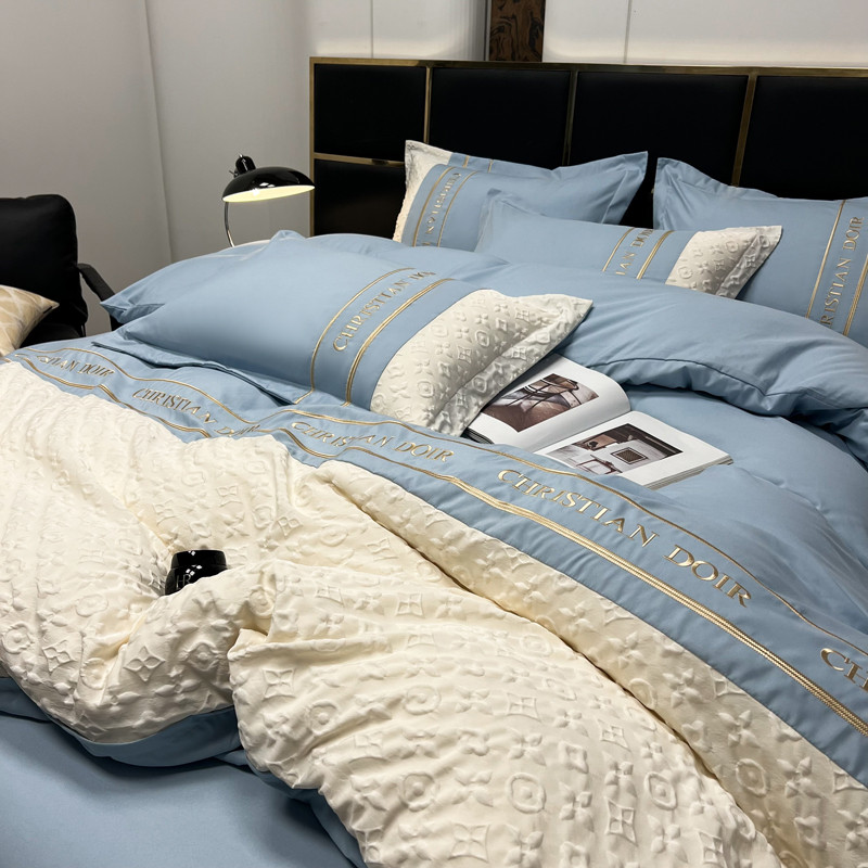 法式复古轻奢吸湿透气水洗棉浮雕提花床上用品四件套单人双人刺绣