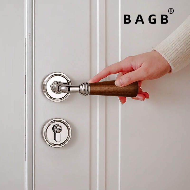 BAGB中复古室内卧室磁吸静音房门锁家用木门门把手式风胡桃木门锁