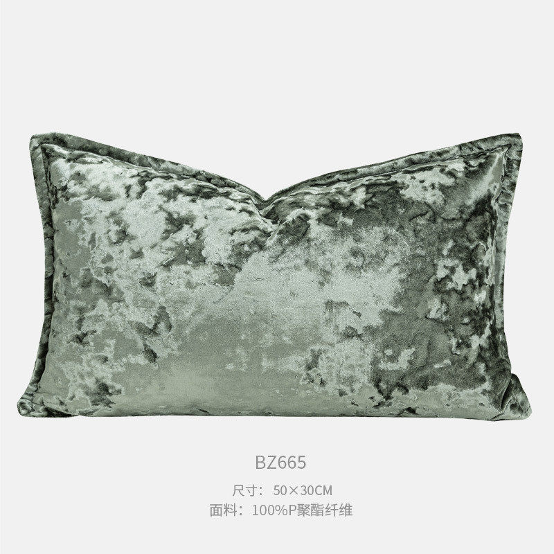 新中式轻奢高级感沙发抱枕灰绿色冰靠枕套花绒高档样板间软装靠垫