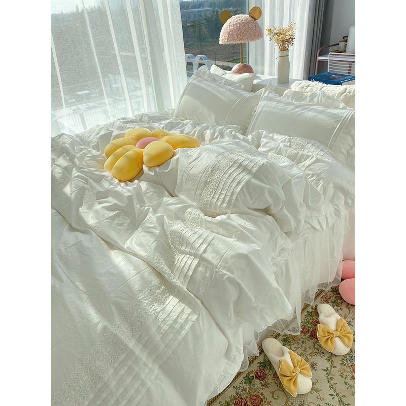 bg54春夏全棉床上用品四件套床裙少女仙女雪纺蕾丝公主风荷叶边被