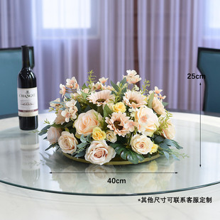 摆件圆桌桌面宴会酒店餐桌转盘真花间餐厅装饰花摆花中假花花艺