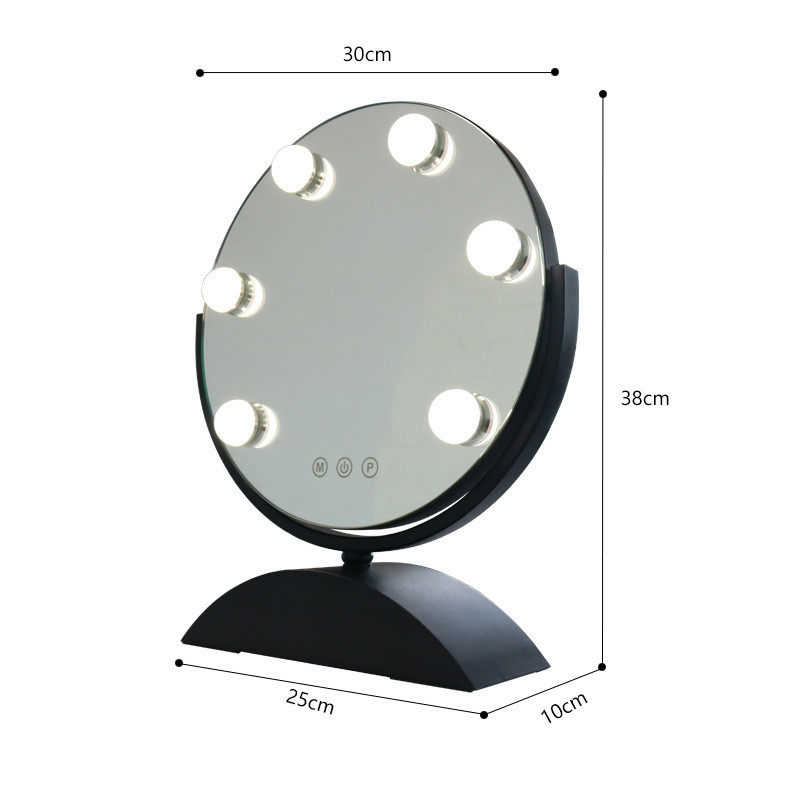 欧式大led镜子大号复古桌面圆形ins台式灯泡好莱坞led化妆镜带灯