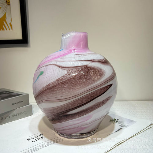 现代高级感不规则石榴琉璃花瓶家居创意摆件样板间插花器高级装饰