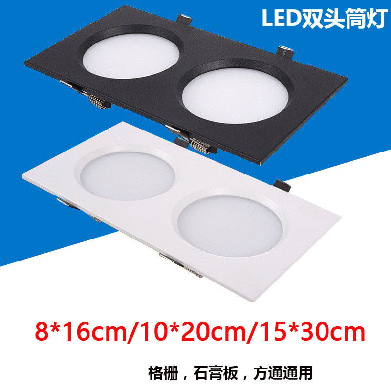 led双头筒灯吊顶格栅灯长方形嵌入式葡萄架15天花灯斗胆灯双筒灯