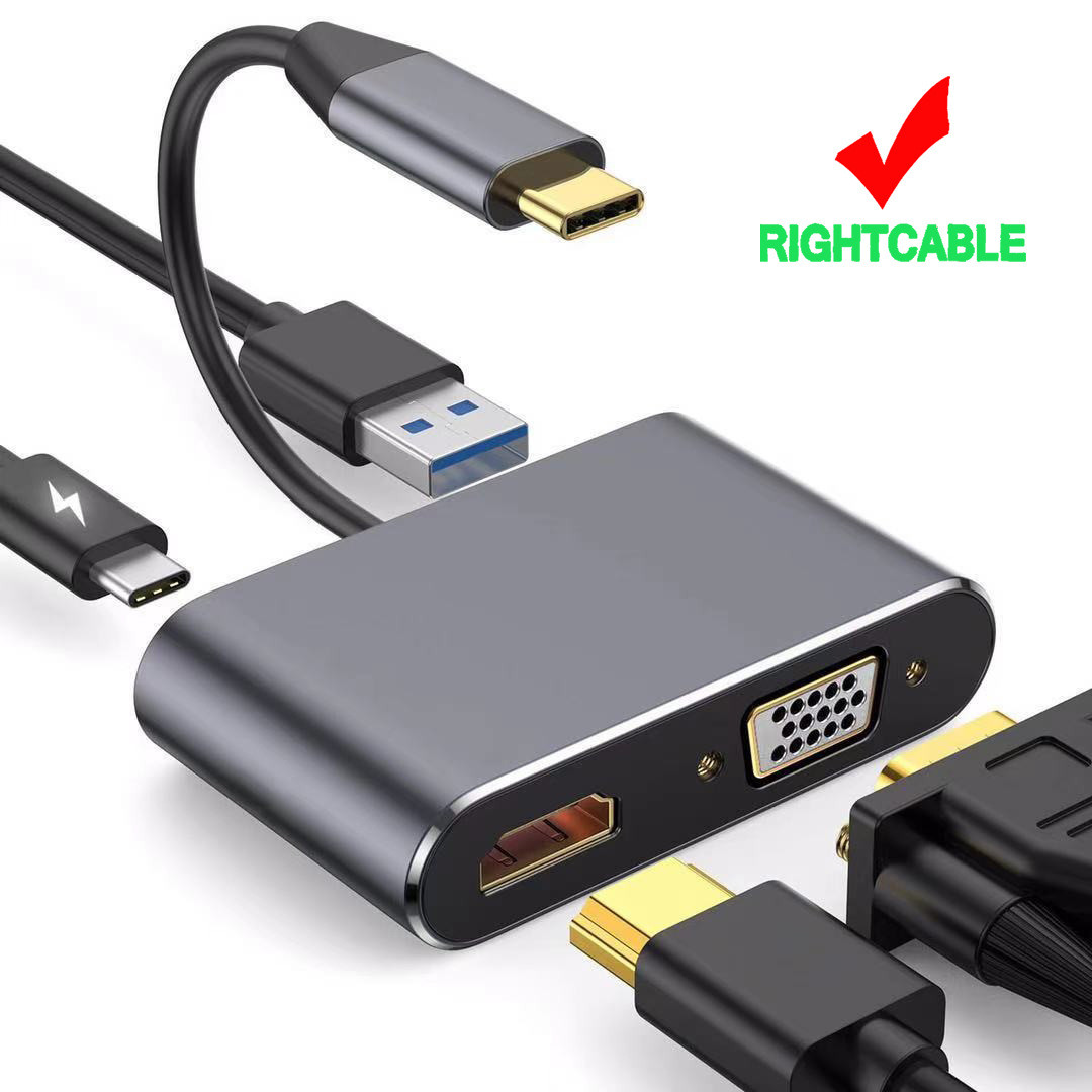 type-c转hdmi+vga四合一高清转接线转换hub集线器4合1TYPEC扩展坞