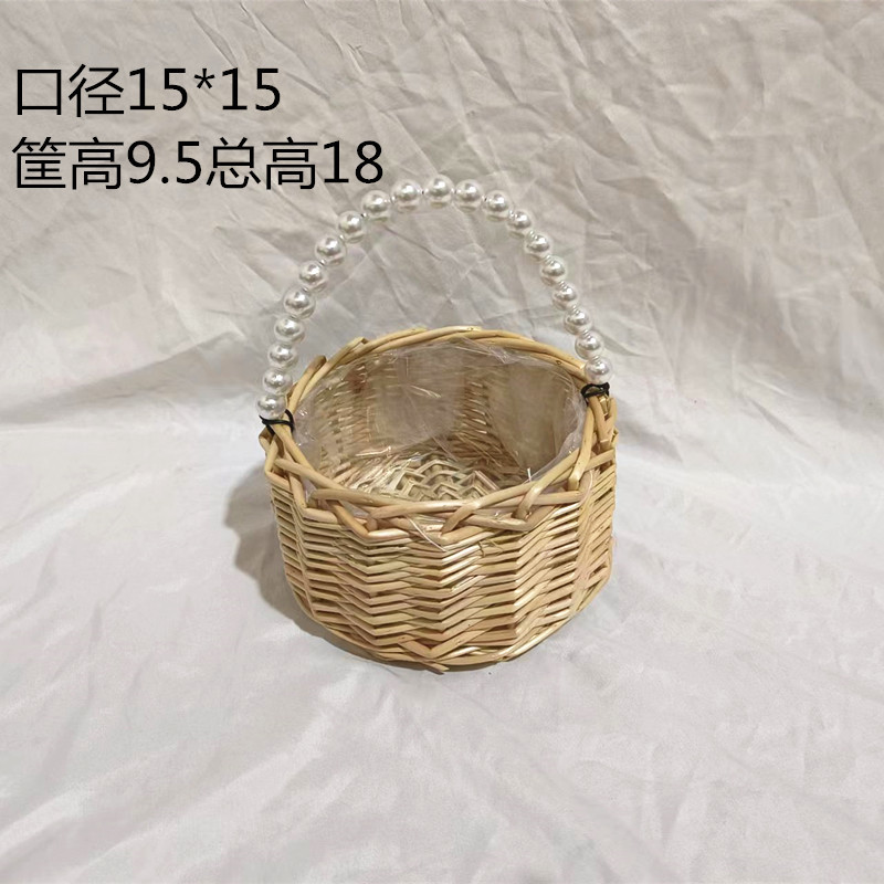 onm6批发编织柳编节日手提花篮儿童花篮拍照道具花篮小花篮珍珠婚